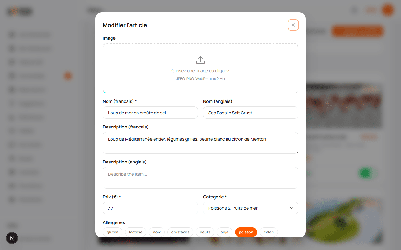 Votre menu toujours à jour